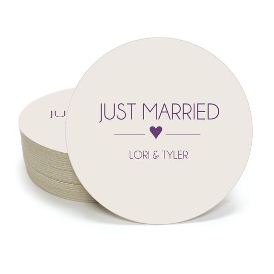 Just Married with Heart Round Coasters